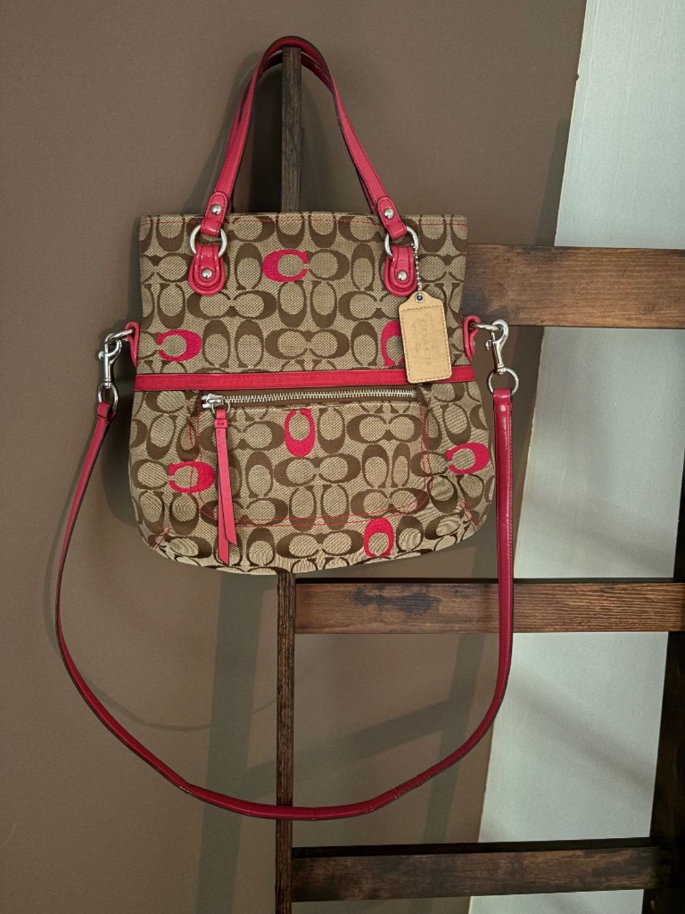Authentic pink and brown signature C with pink interior and pink shoulder straps